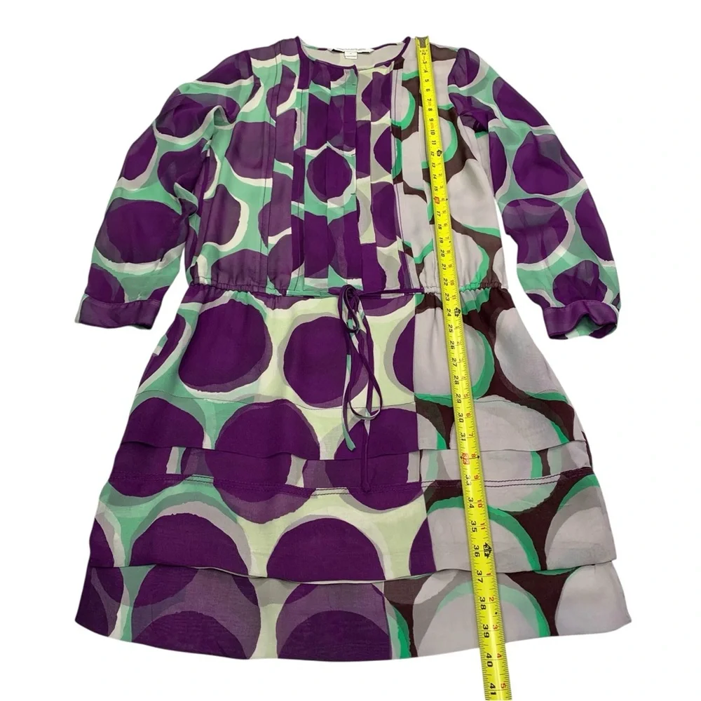 Diane Von Furstenberg Silk Mini Dress Purple Mint Retro Dot Drop Waist Size 8 - Picture 11 of 16